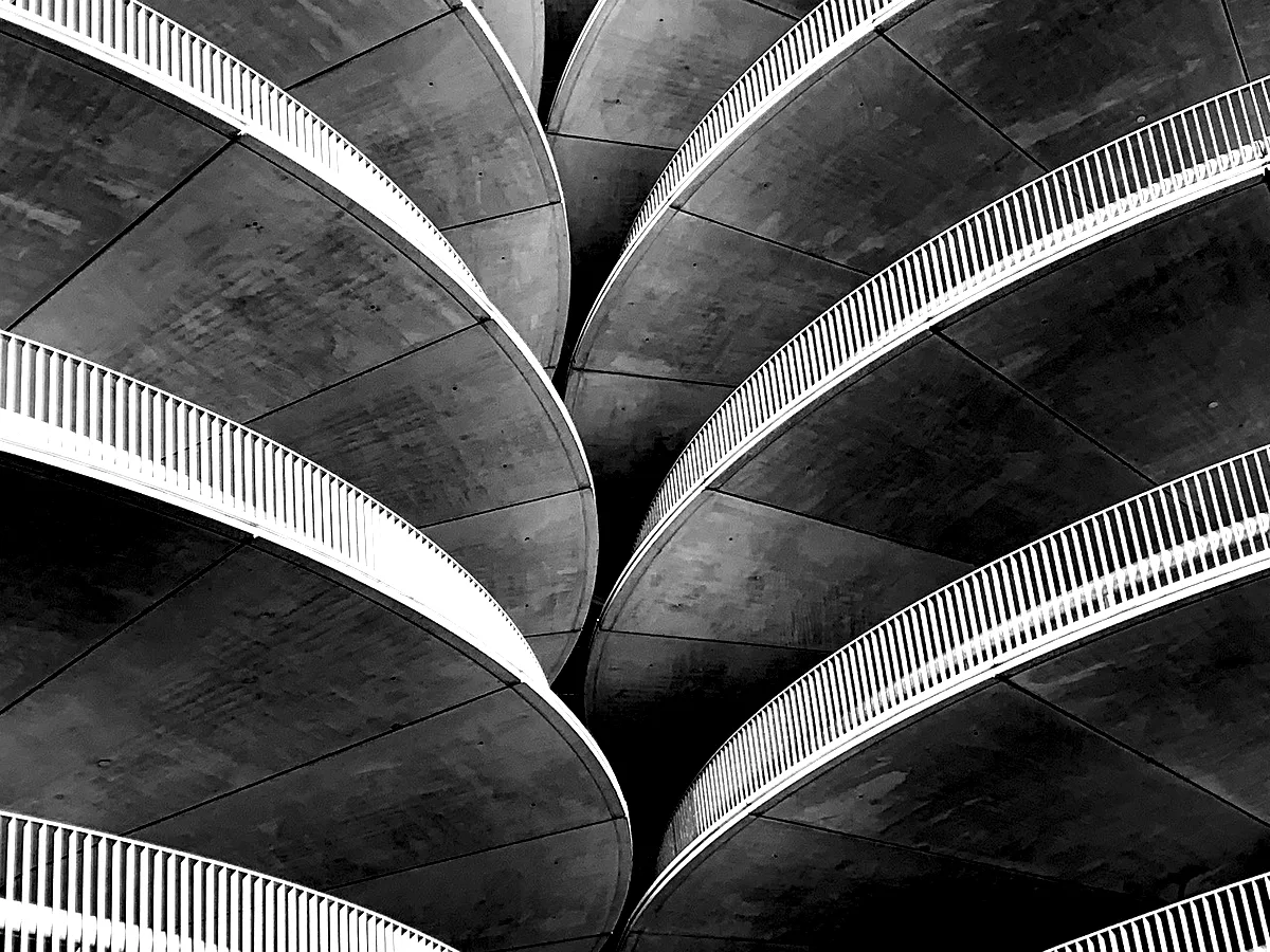 Concrete ramps curving past each other, seen from directly above.